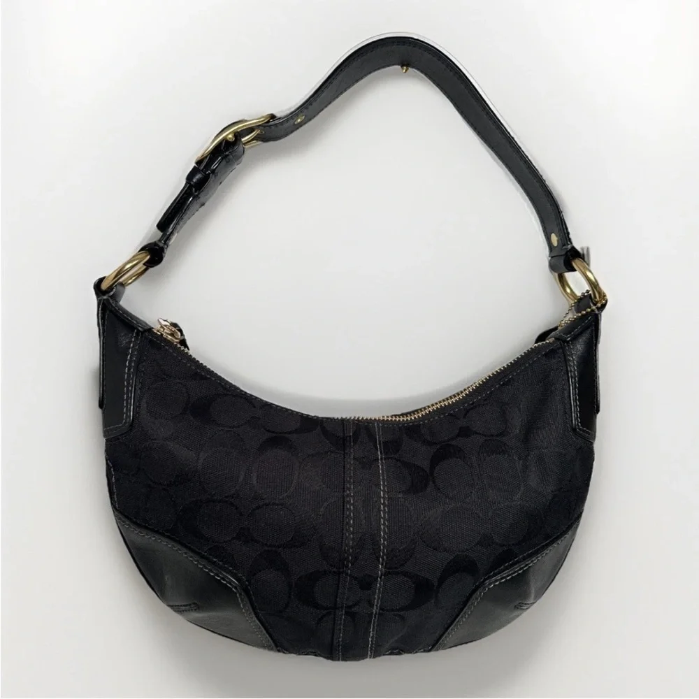 Y2K Coach Hampton Signature Jacquard Shoulder Hobo Bag Black Small Purse # 11371 - Picture 1 of 16